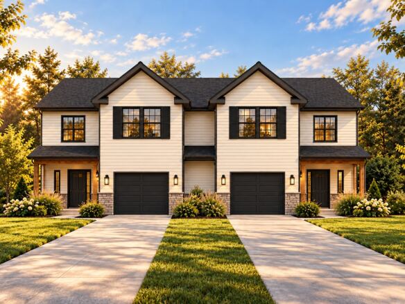 Ridgeland modular duplex in warm ivory, front view
