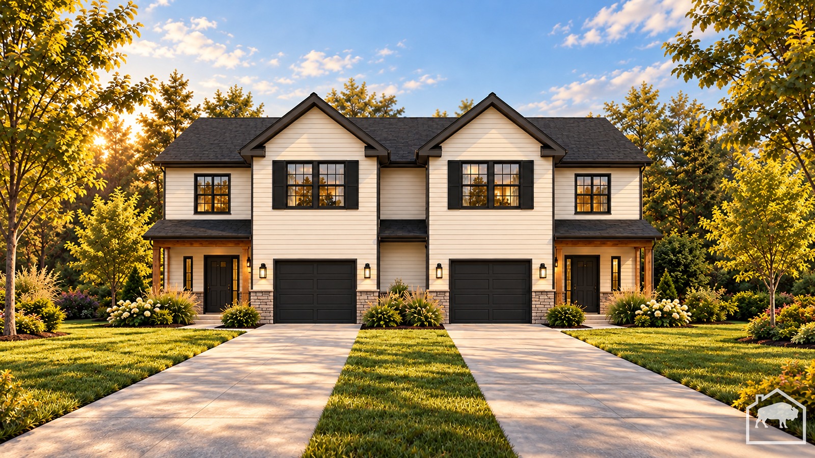 Ridgeland modular duplex in warm ivory, front view
