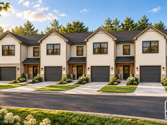 Ridgeland modular fourplex townhouse row in warm ivory