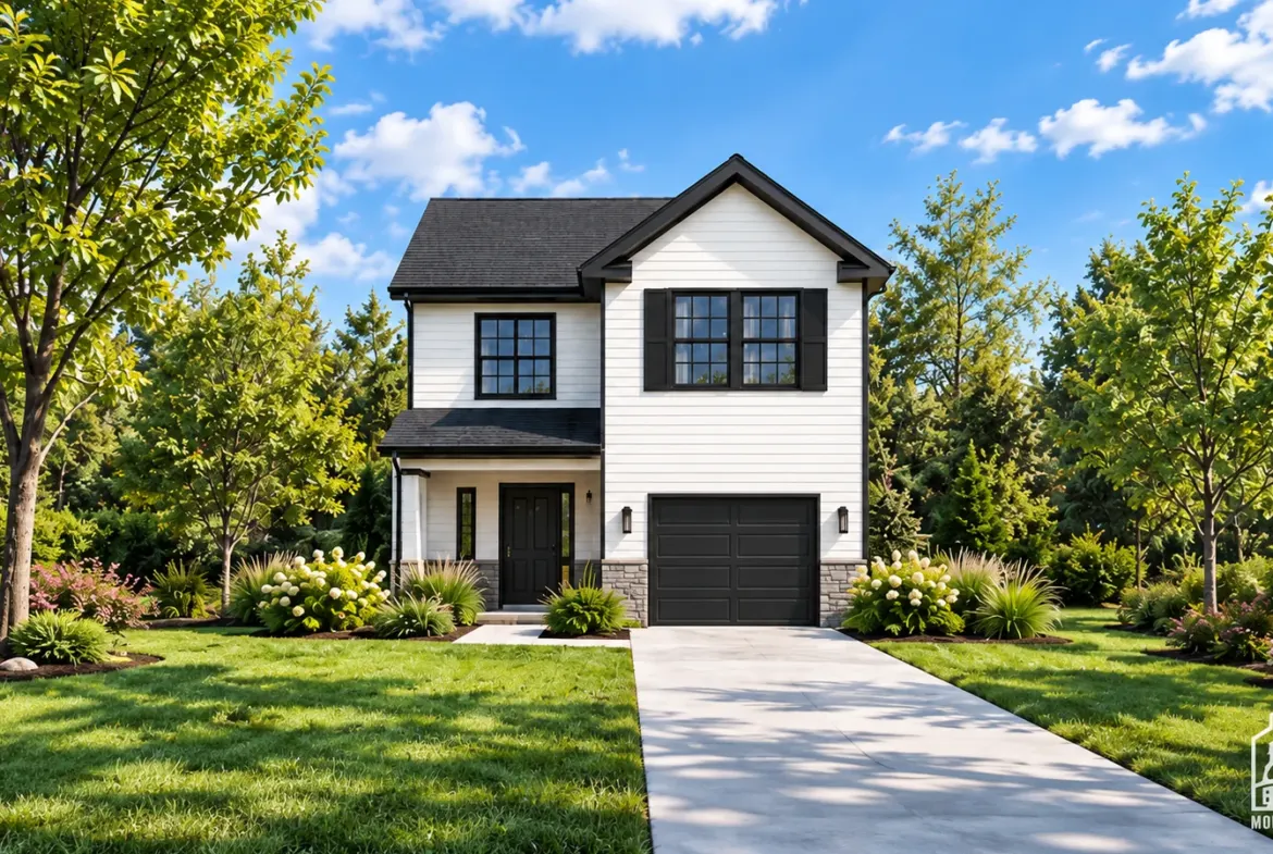 Ridgeland single-family modular home in black and white
