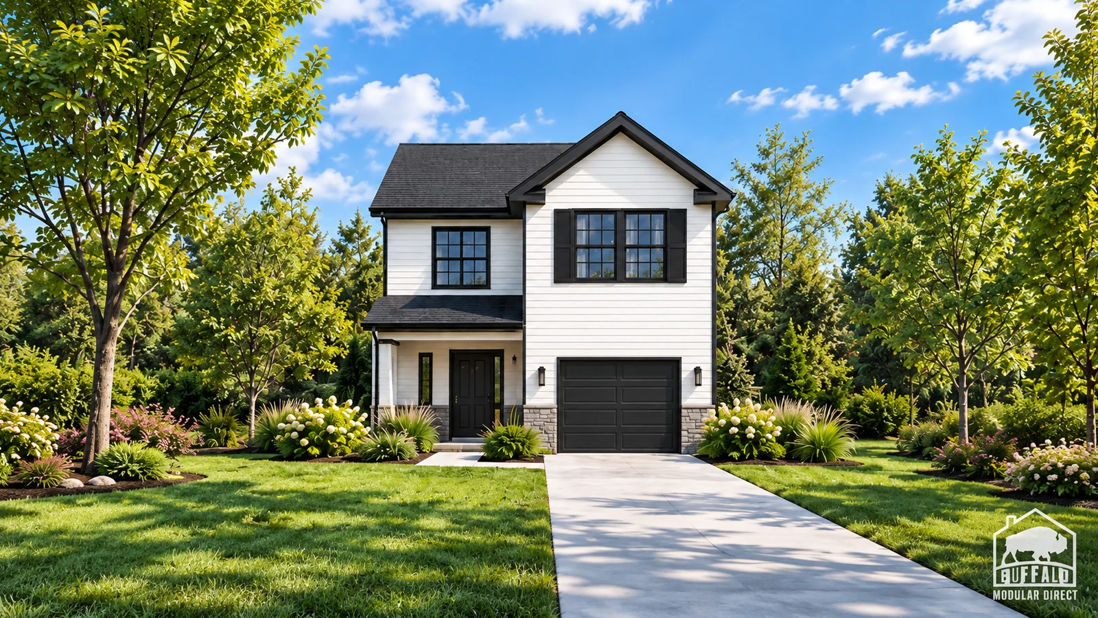 Ridgeland single-family modular home in black and white