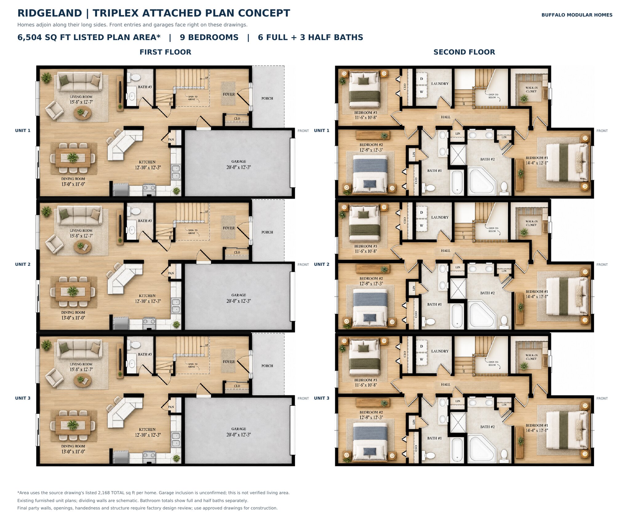 Ridgeland modular triplex first and second floor plans