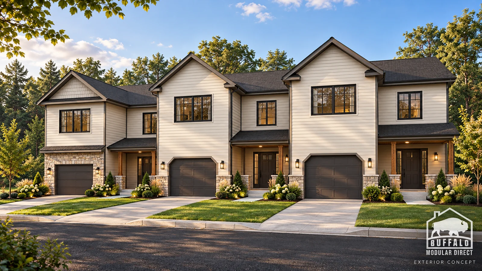 Ridgeland modular triplex concept in warm ivory