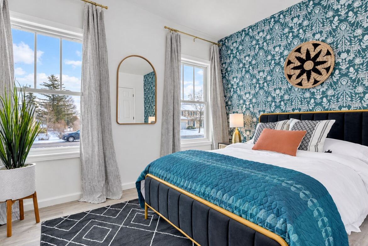 Harding House blue accent bedroom