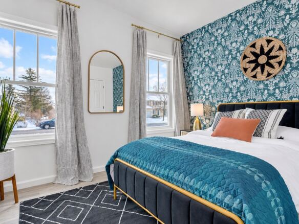 Harding House blue accent bedroom