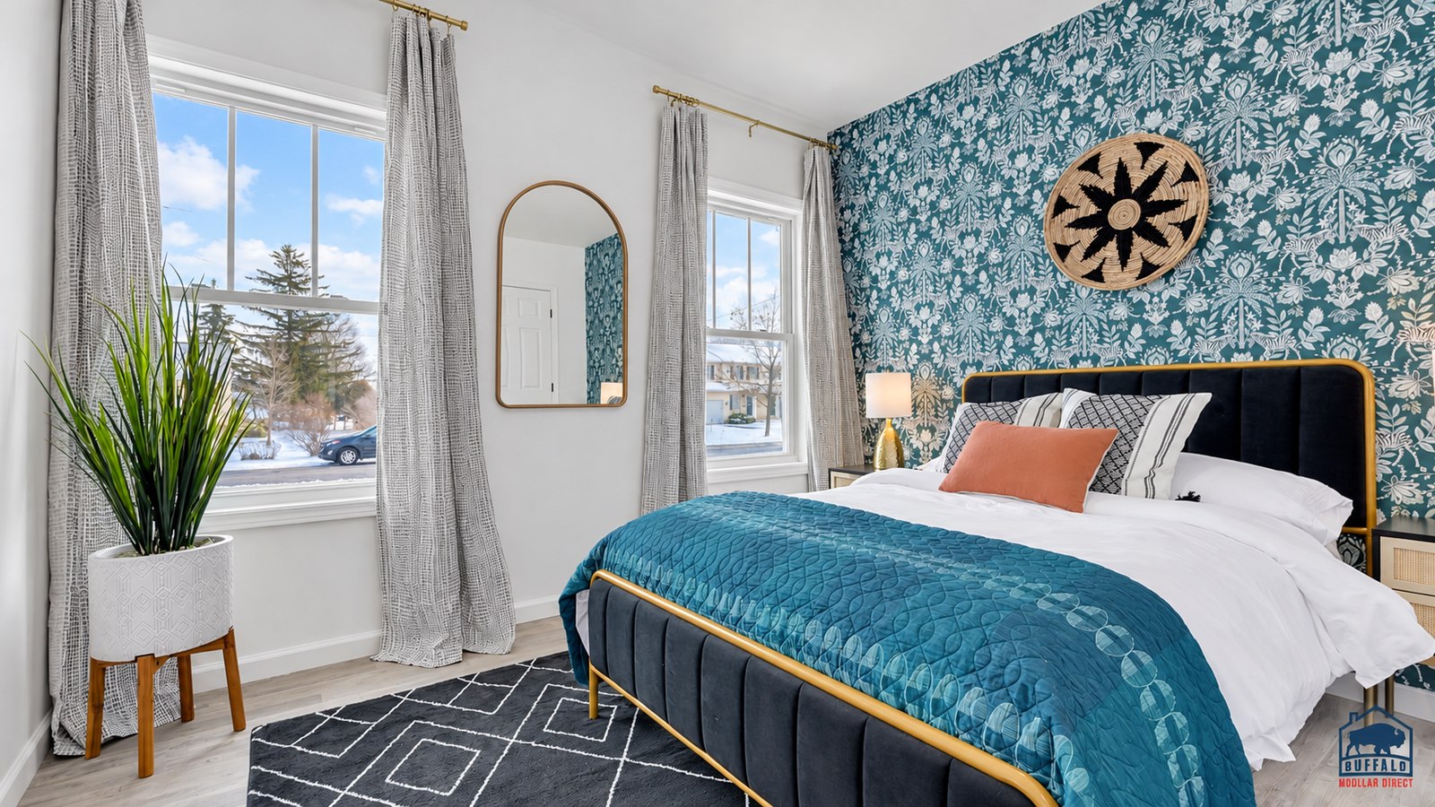 Harding House blue accent bedroom