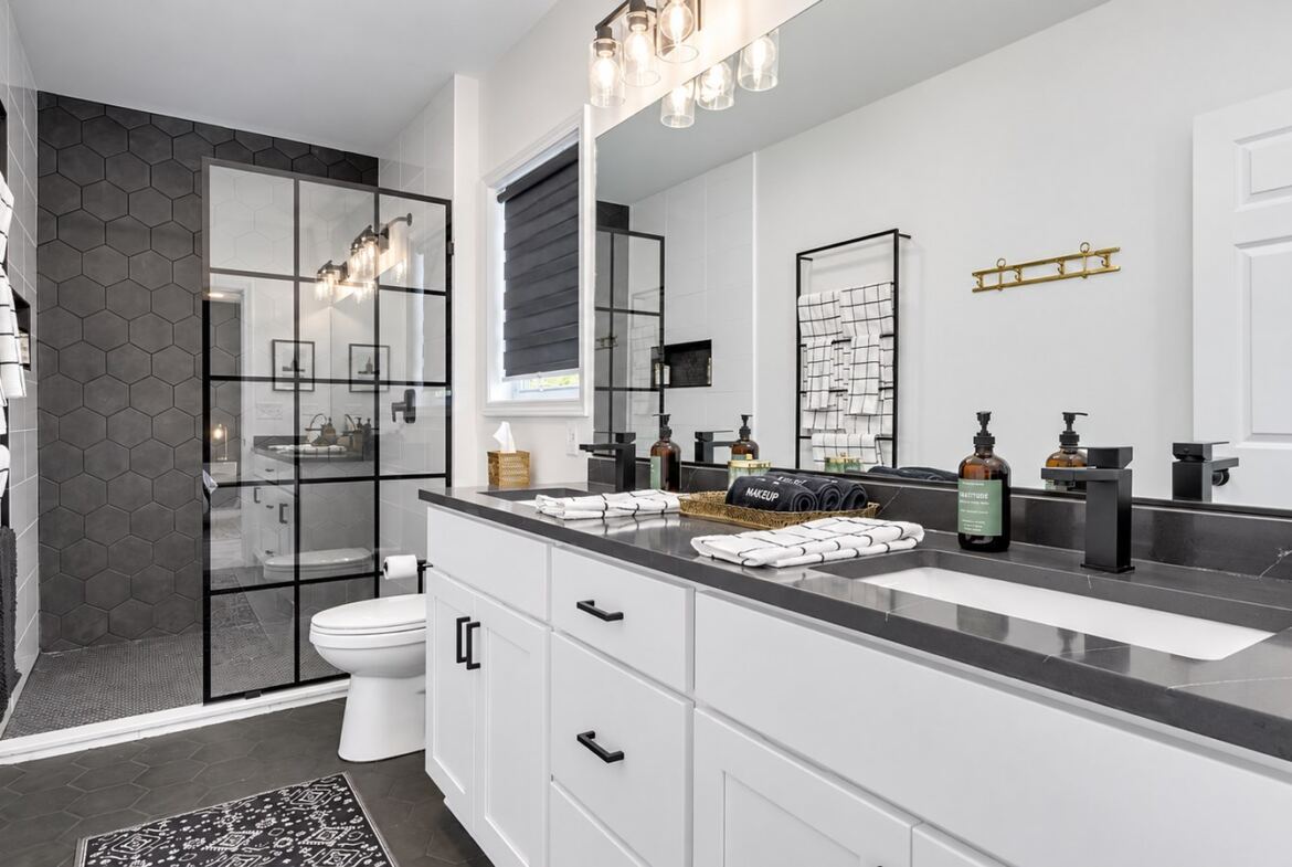 Harding House double vanity tile shower