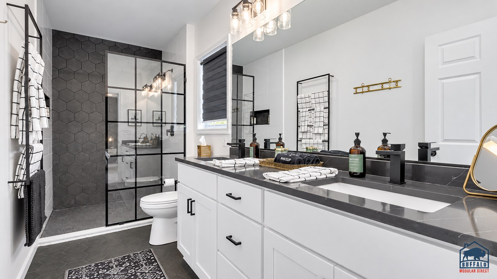 Harding House double vanity tile shower