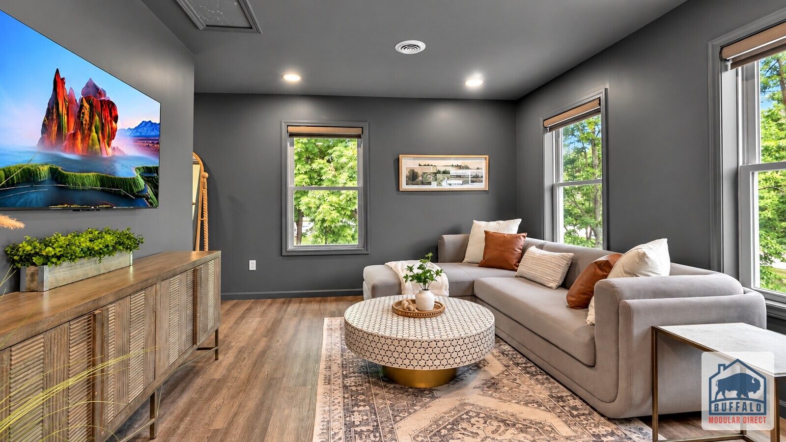 Modern Farmhouse modular home in-law suite living room