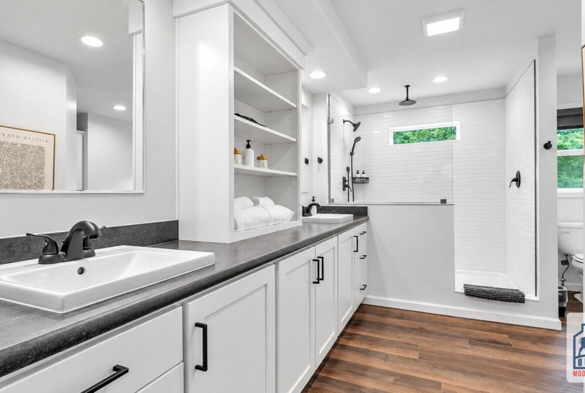 Modern Farmhouse modular home primary bathroom