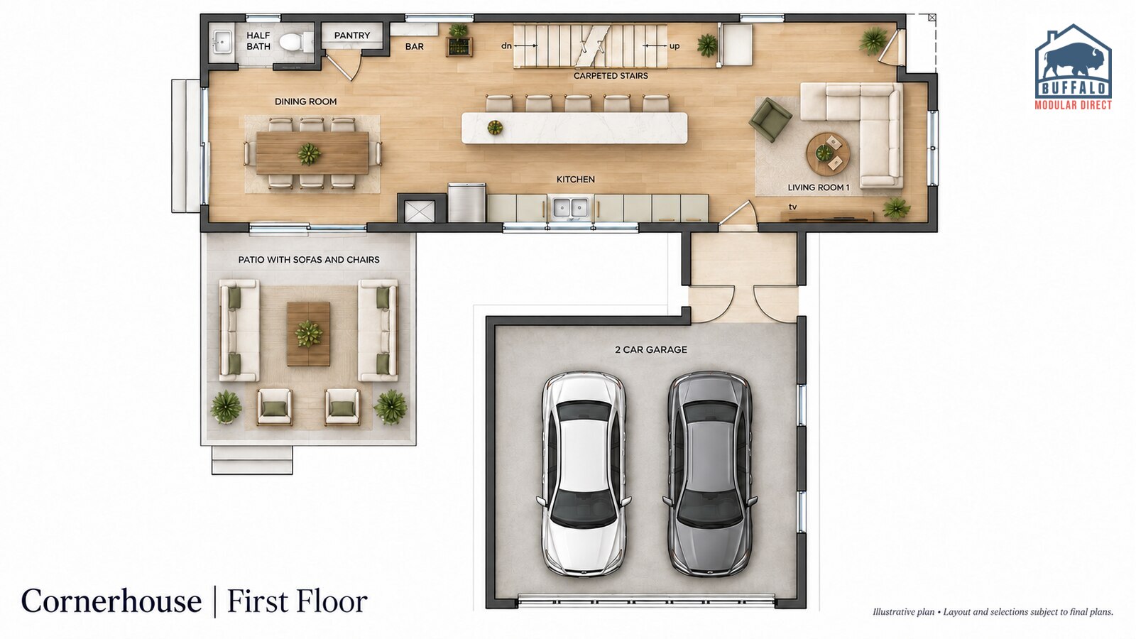 Cornerhouse first floor plan, furnished