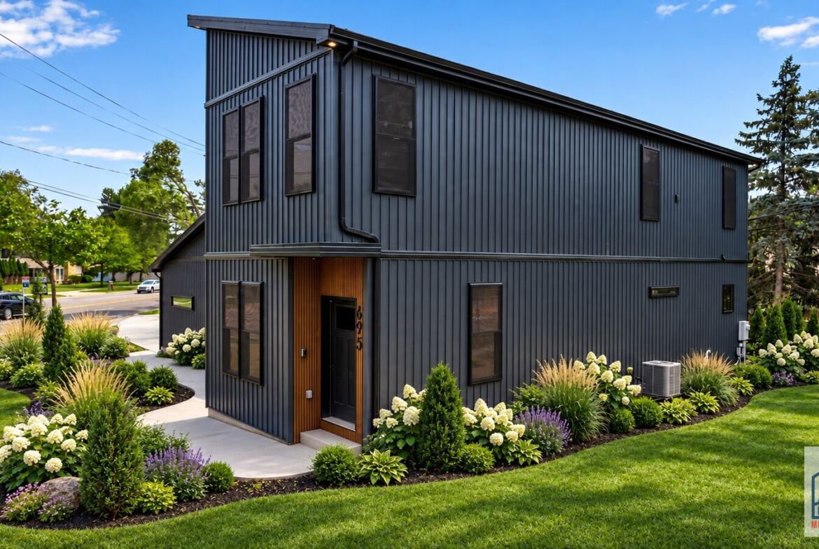Cornerhouse modern modular home side exterior