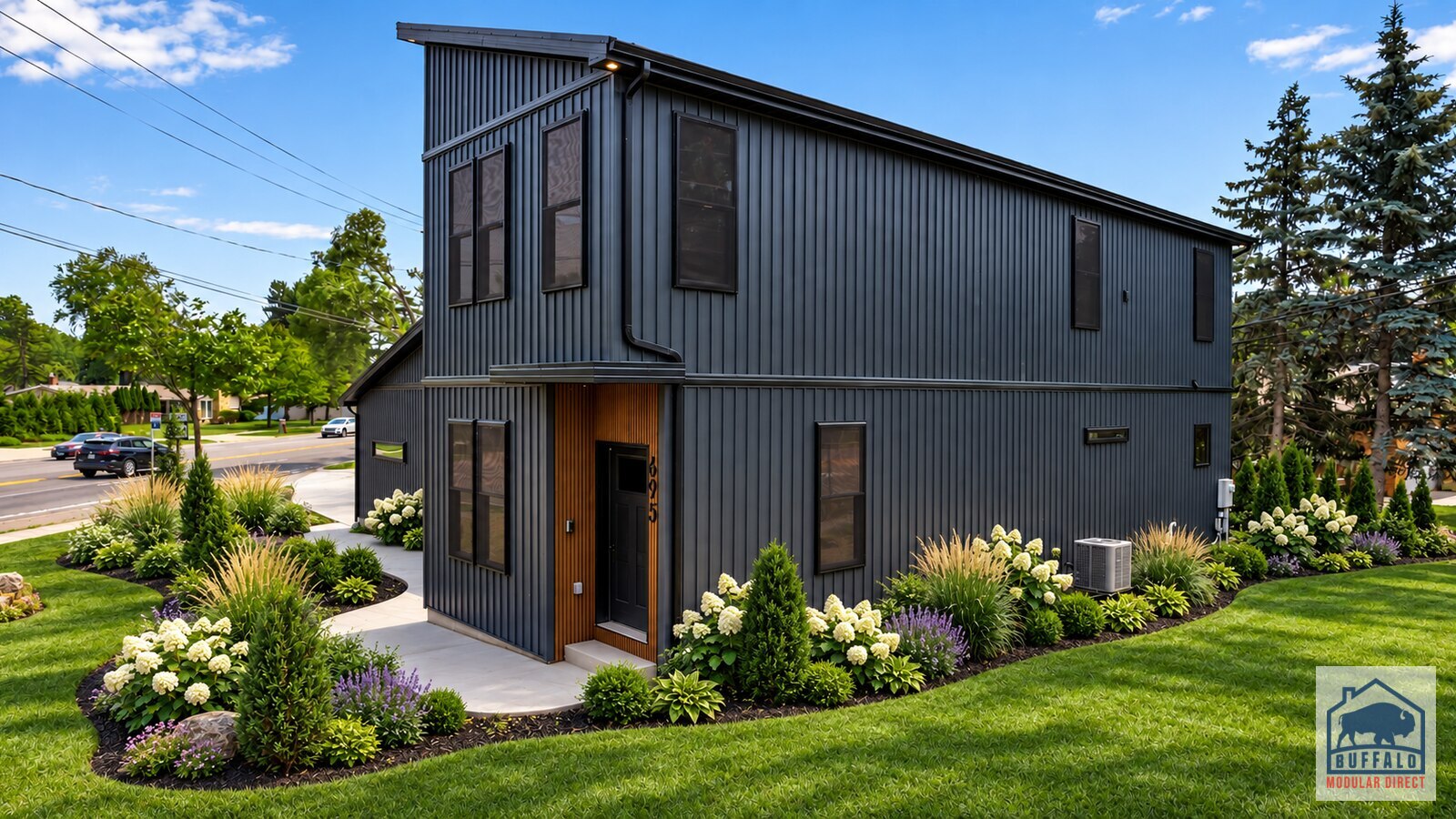 Cornerhouse modern modular home side exterior