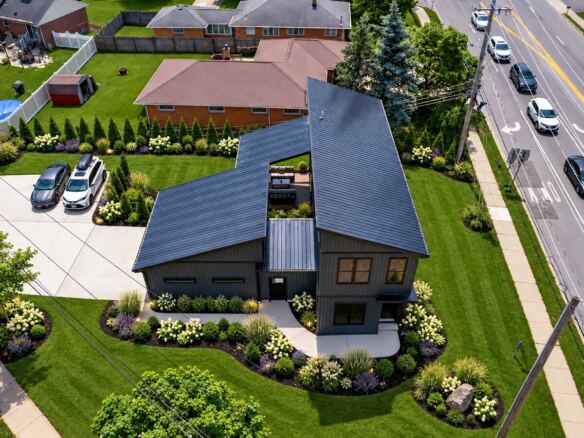 Overhead aerial view of the Cornerhouse modular home