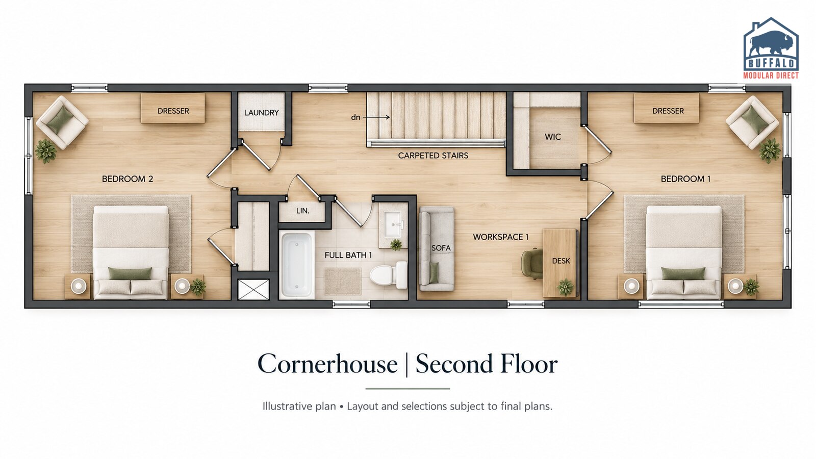Cornerhouse second floor plan, furnished