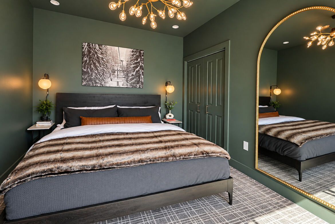 Modern Maples bedroom with green walls