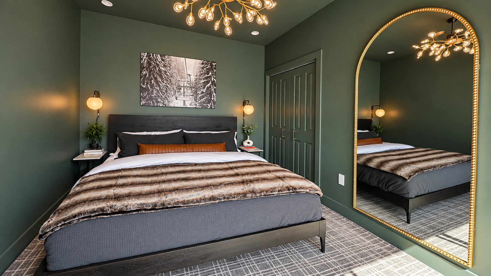 Modern Maples bedroom with green walls