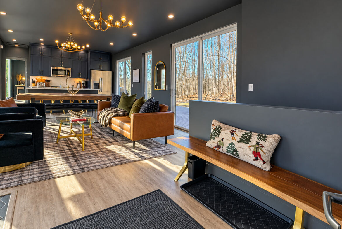 Modern Maples entry and open-concept living area