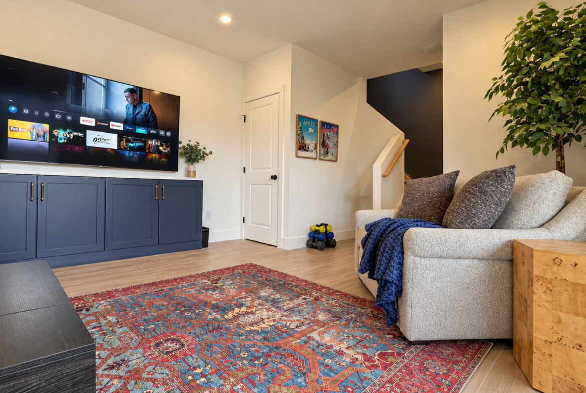 Modern Maples finished walkout basement living room