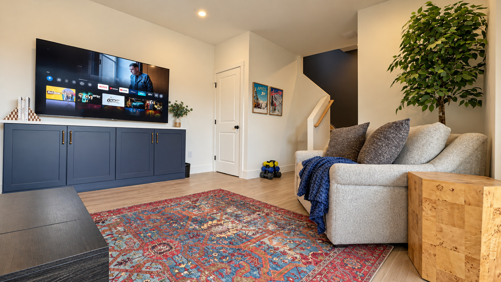 Modern Maples finished walkout basement living room