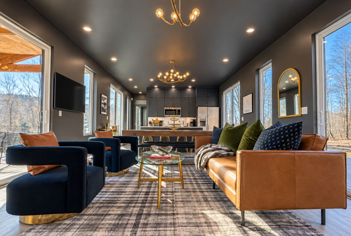 Modern Maples living room and kitchen