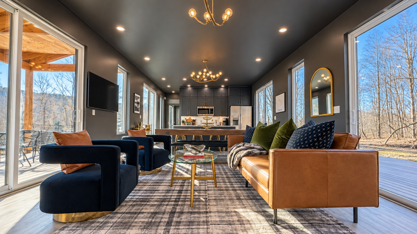 Modern Maples living room and kitchen