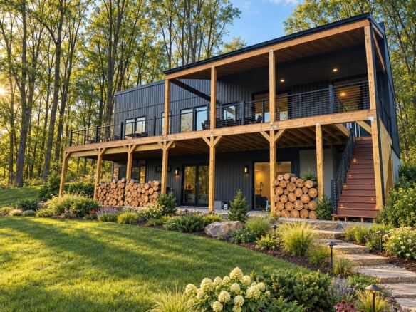 Modern Maples modern modular home front rendering, Ellicottville NY