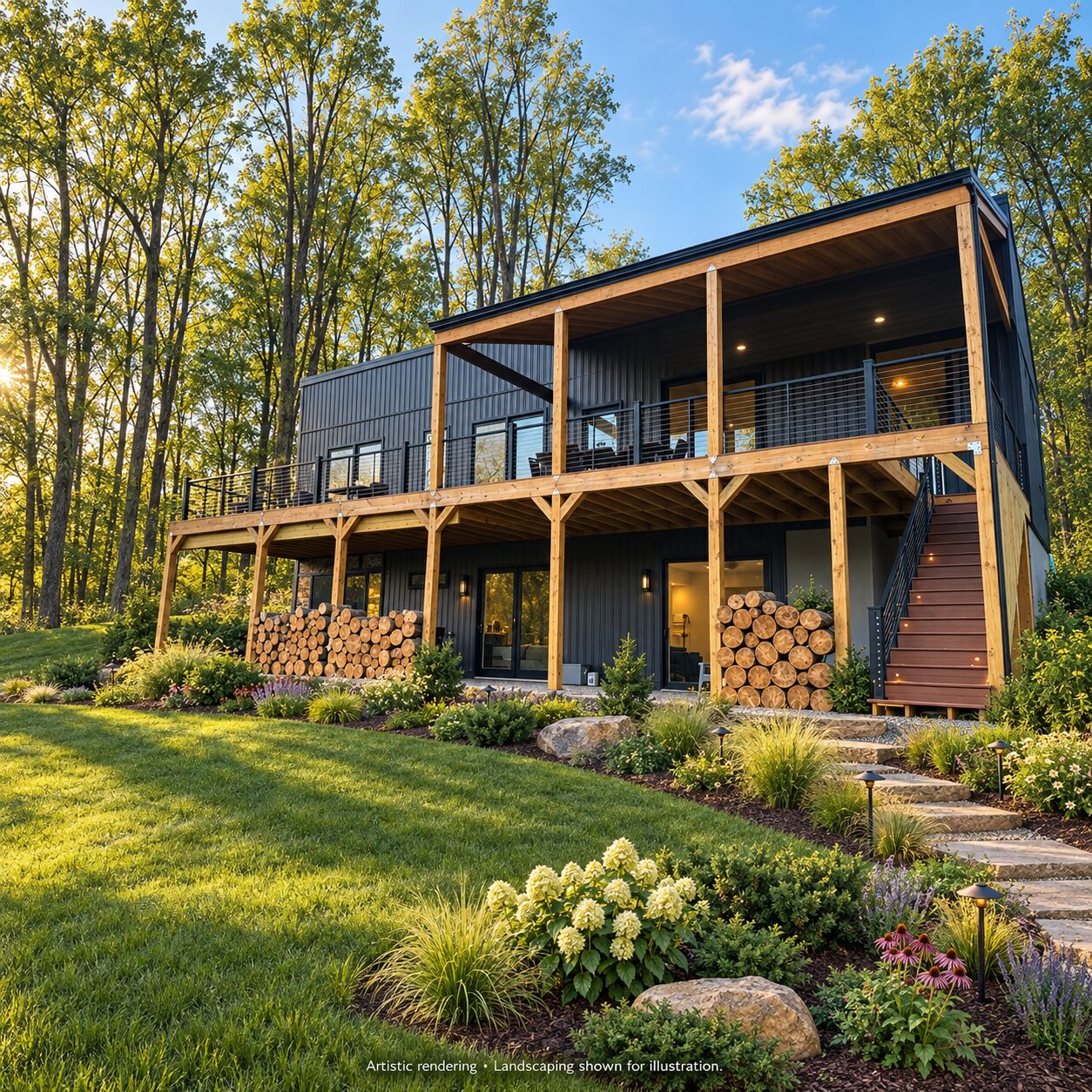 Modern Maples modern modular home front rendering, Ellicottville NY Modern Maples modern modular home front rendering, Ellicottville NY