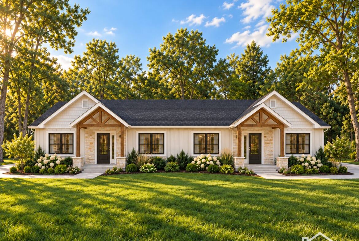 Parkview modular duplex exterior in warm white