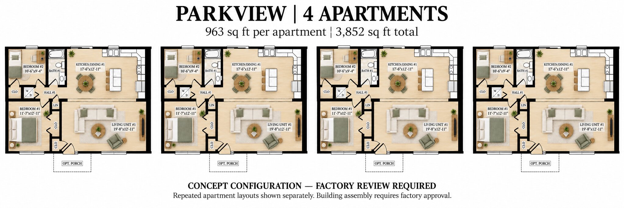 Parkview modular fourplex floor plan concept
