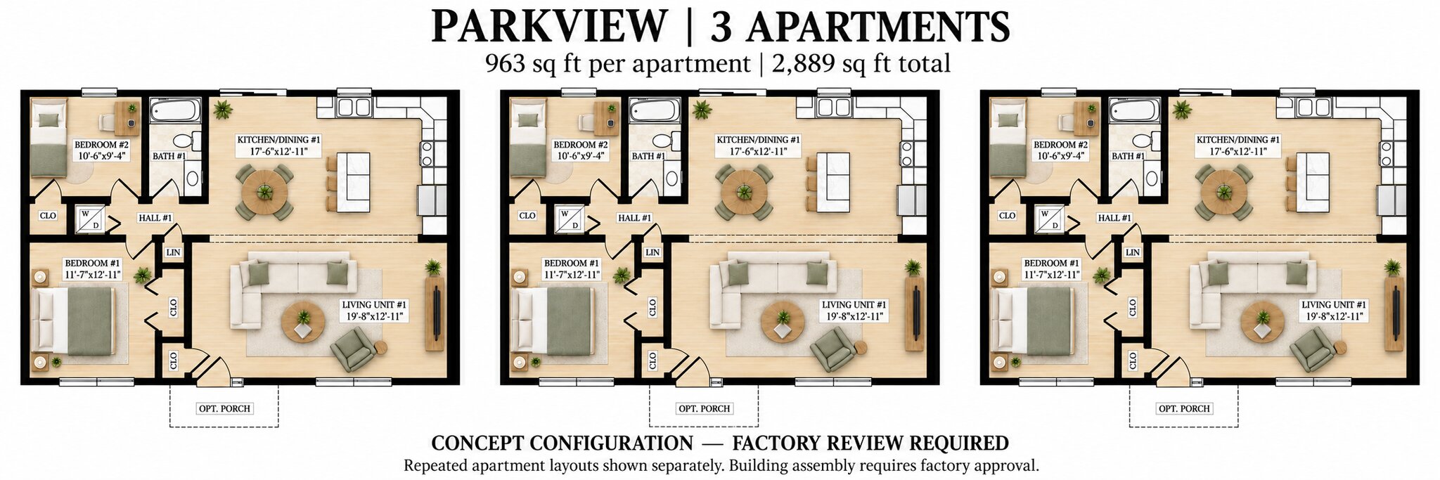 Parkview modular triplex floor plan concept