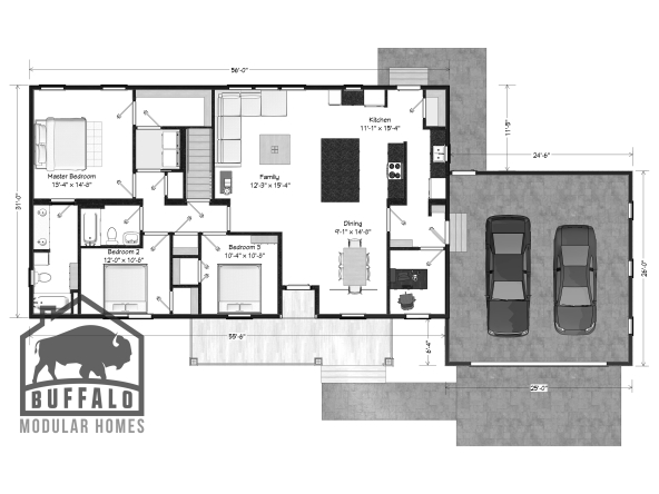 Limited series prefab modular home plan rendering