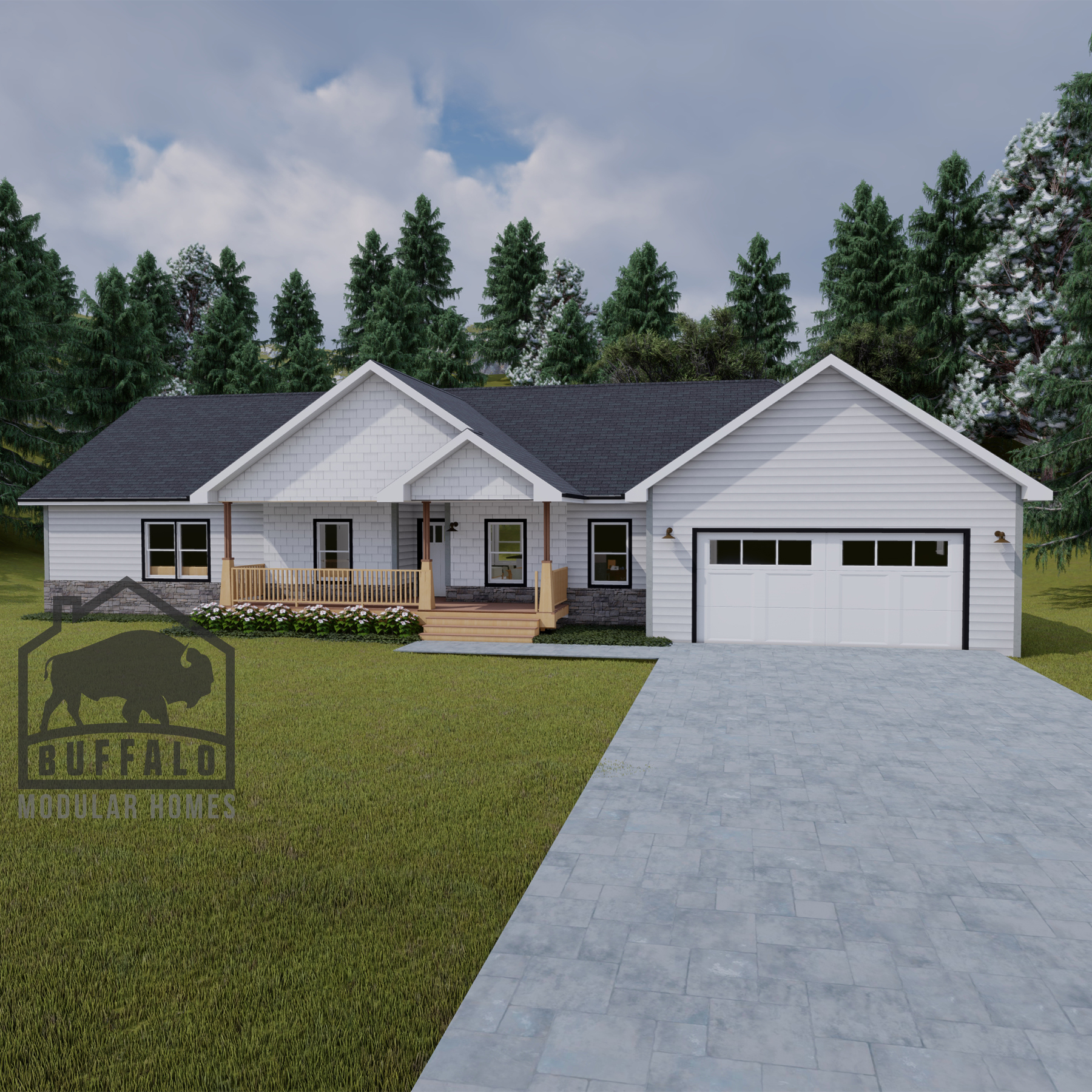 Limited series prefab modular home plan rendering