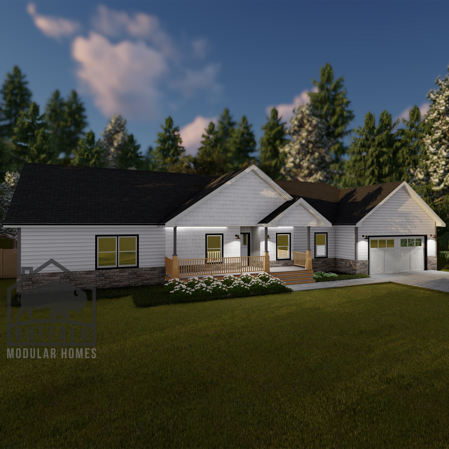 Limited series prefab modular home plan rendering