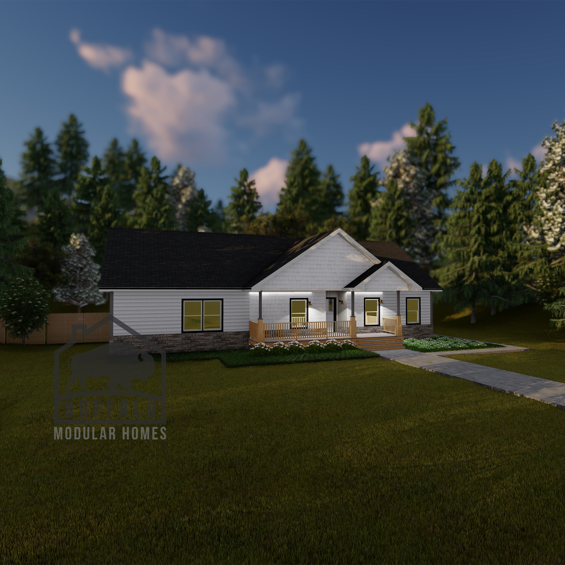 Limited series prefab modular home plan rendering