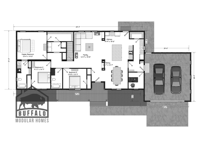 Limited series prefab modular home plan rendering