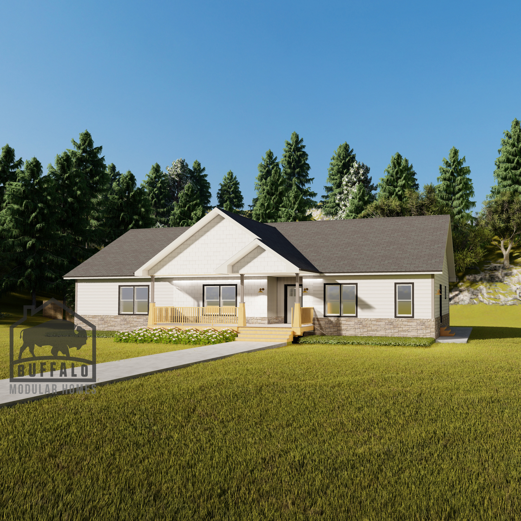 Limited series prefab modular home plan rendering