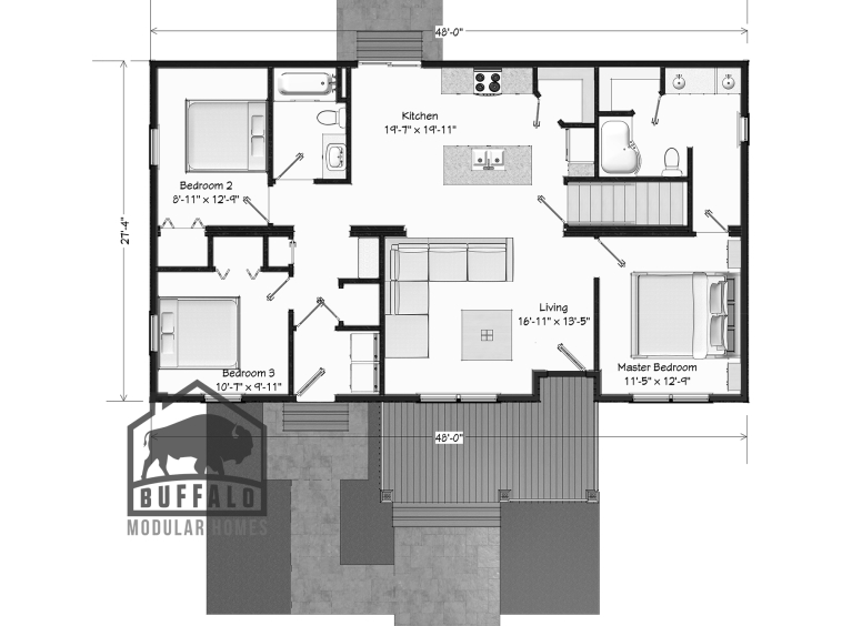 Limited series prefab modular home plan rendering