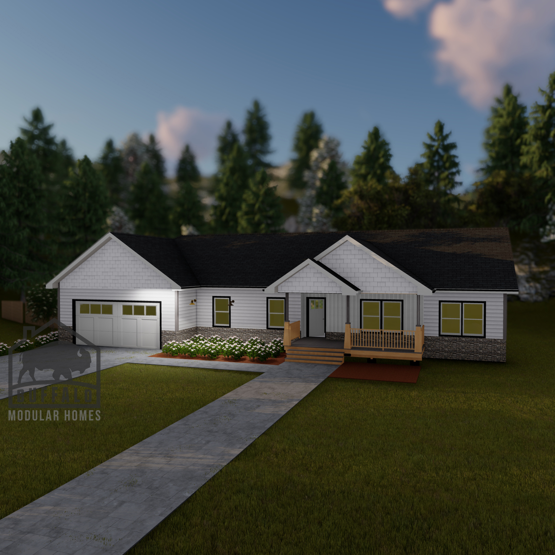 Limited series prefab modular home plan rendering