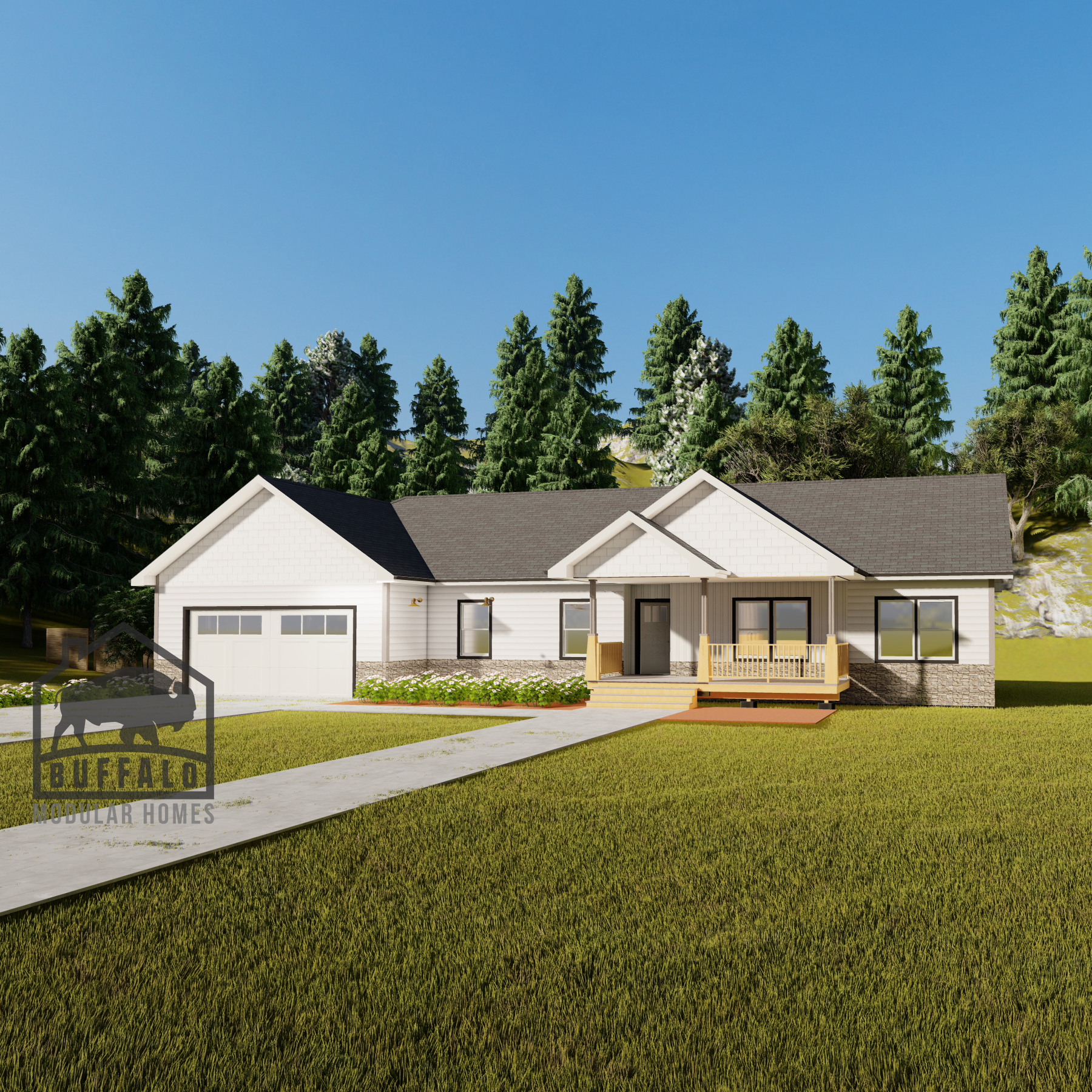 Limited series prefab modular home plan rendering