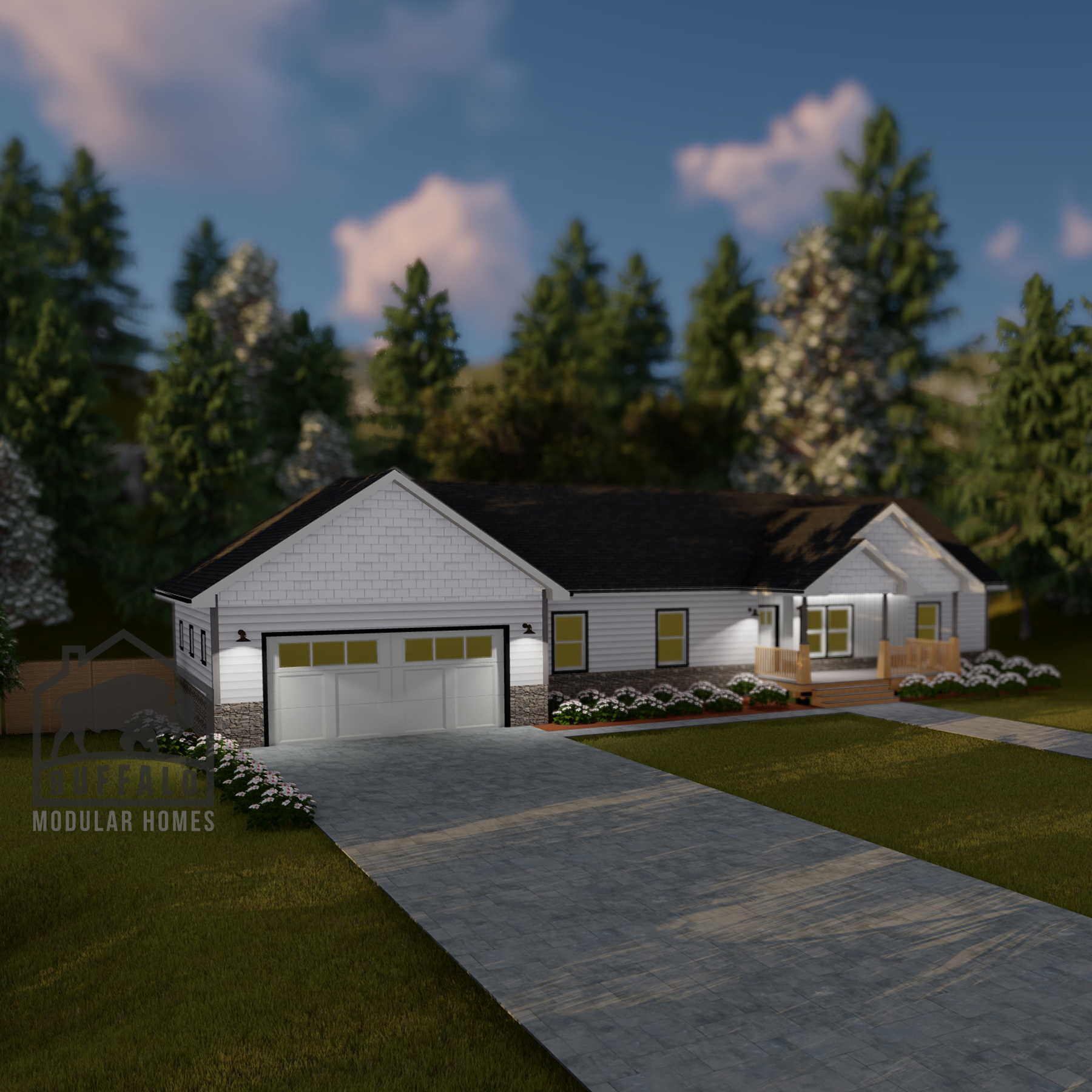 Limited series prefab modular home plan rendering