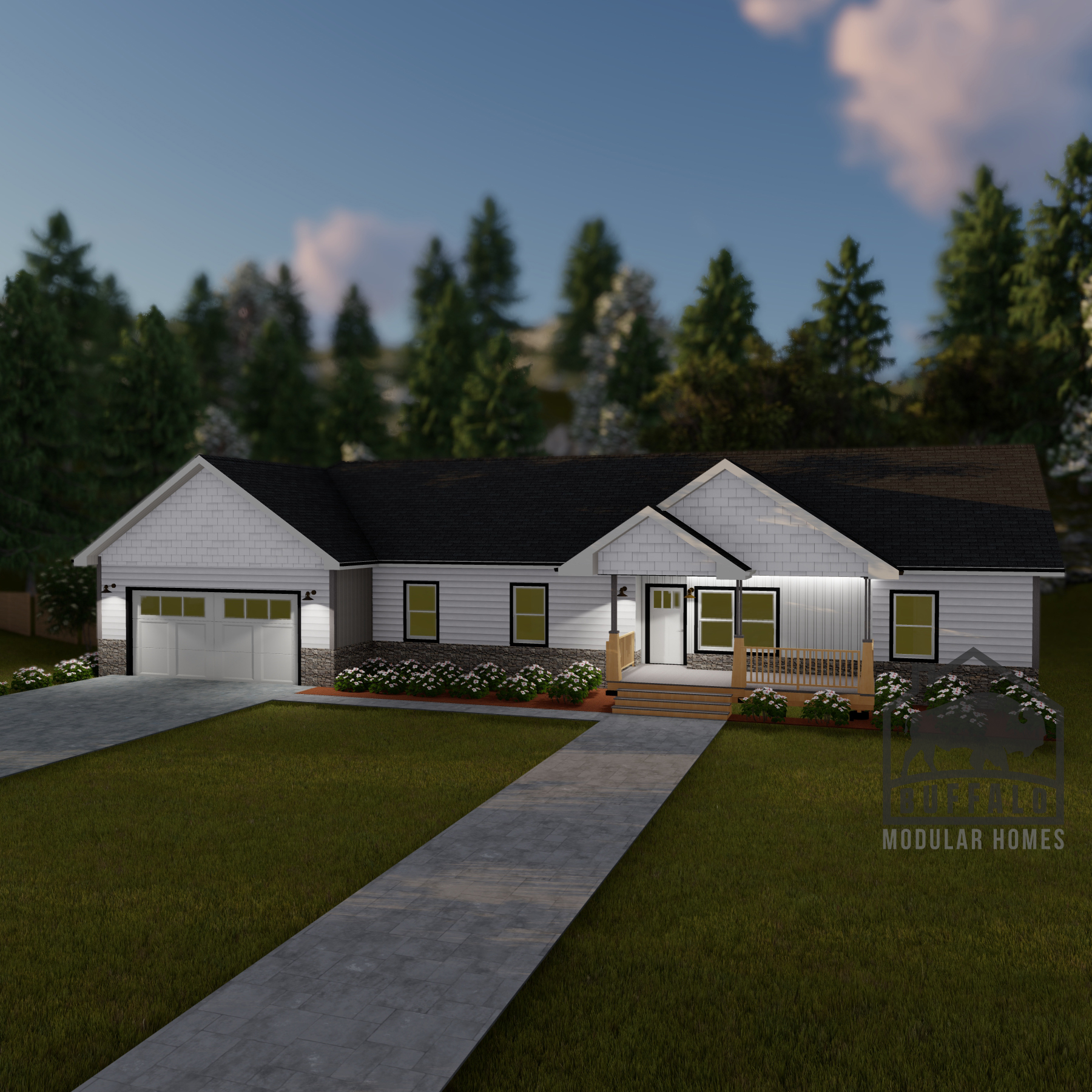 Limited series prefab modular home plan rendering