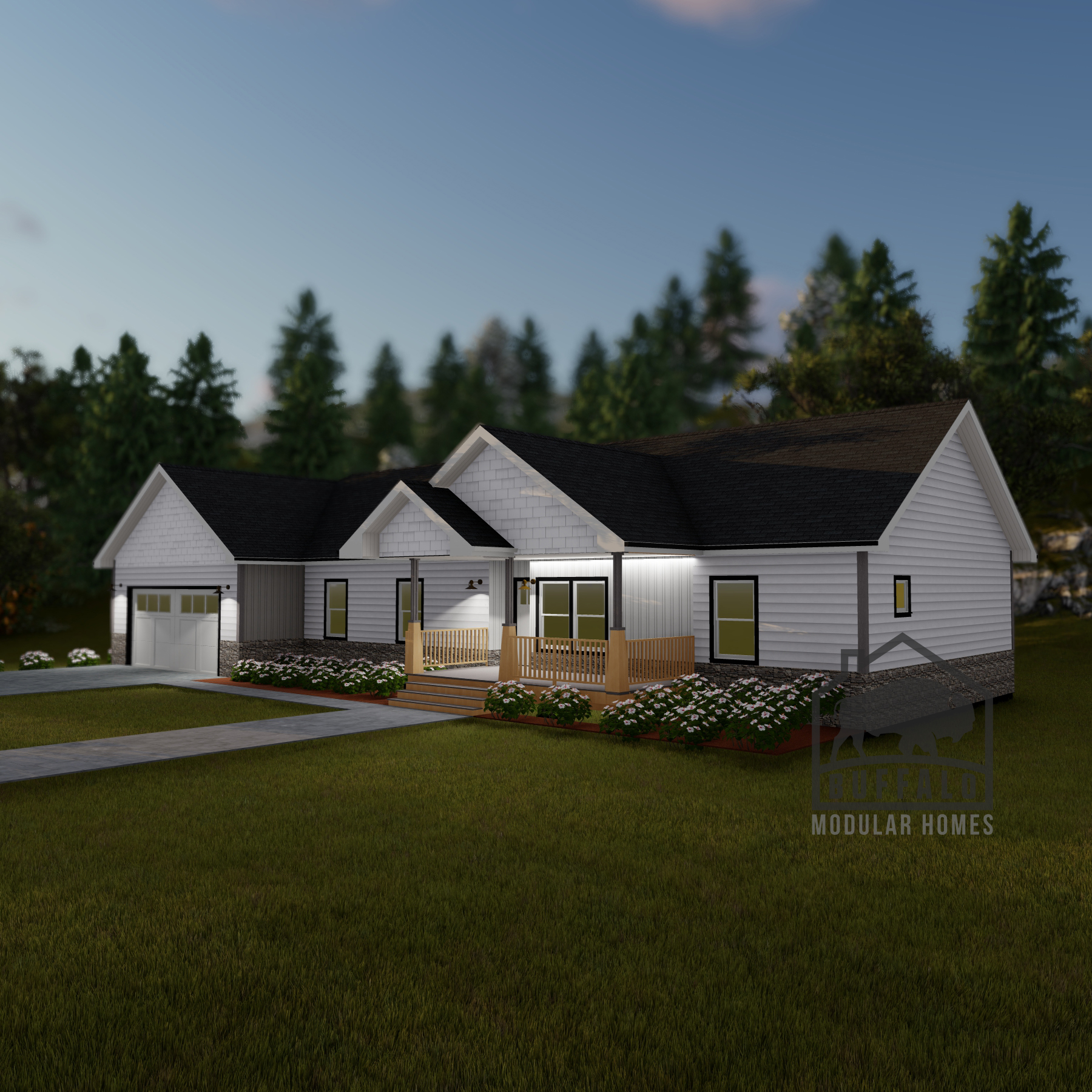 Limited series prefab modular home plan rendering