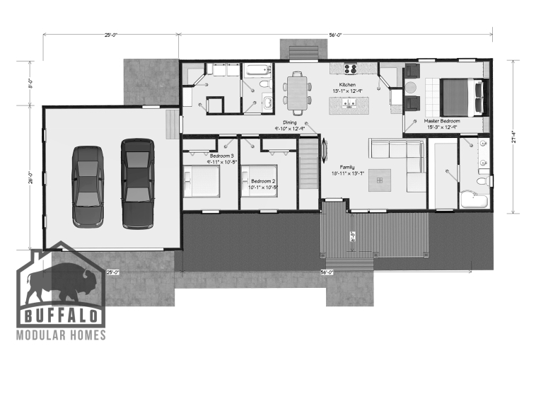 Limited series prefab modular home plan rendering