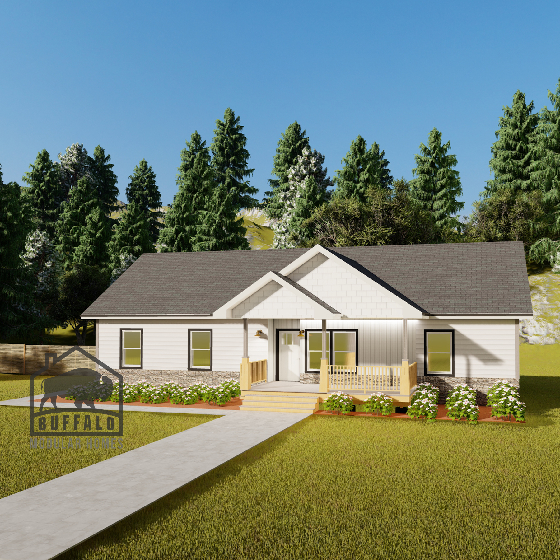 Limited series prefab modular home plan rendering