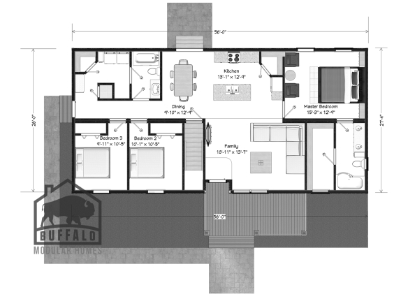 Limited series prefab modular home plan rendering