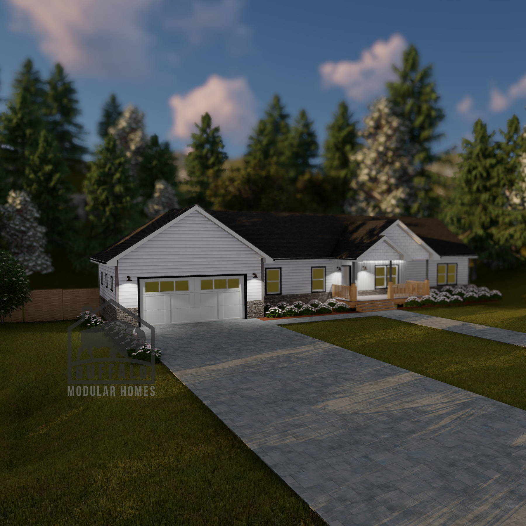 Limited series prefab modular home plan rendering