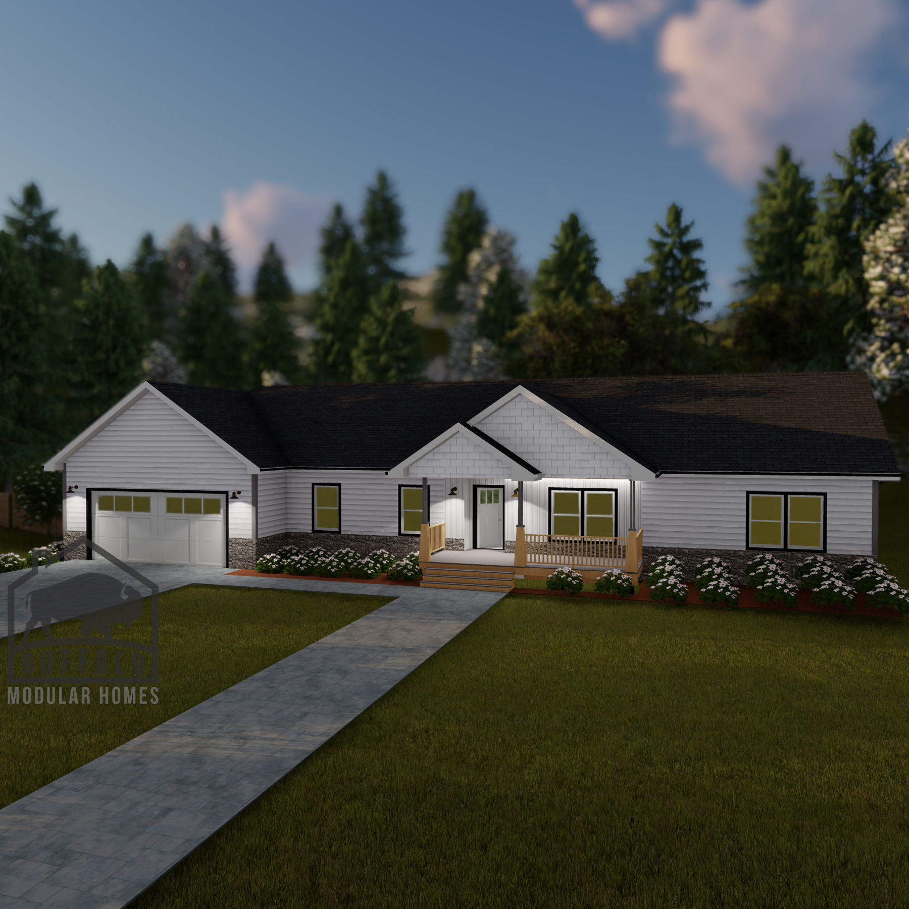 Limited series prefab modular home plan rendering