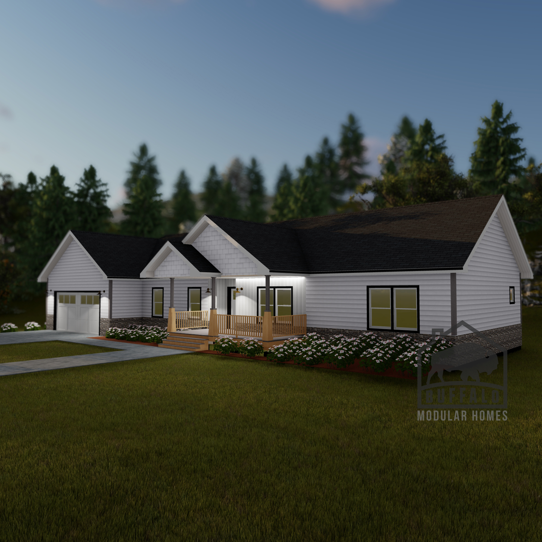 Limited series prefab modular home plan rendering