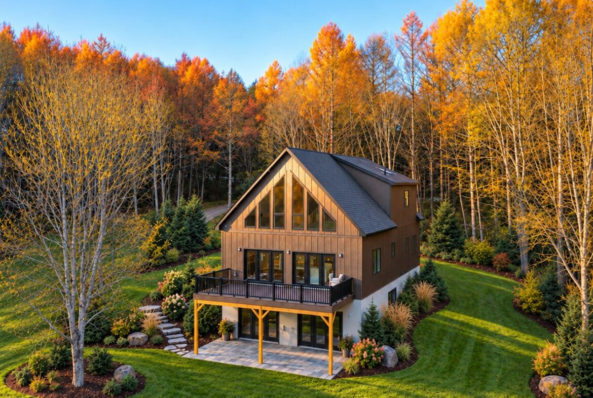 Modular chalet with walkout basement and deck on a wooded lot in Ellicottville, NY